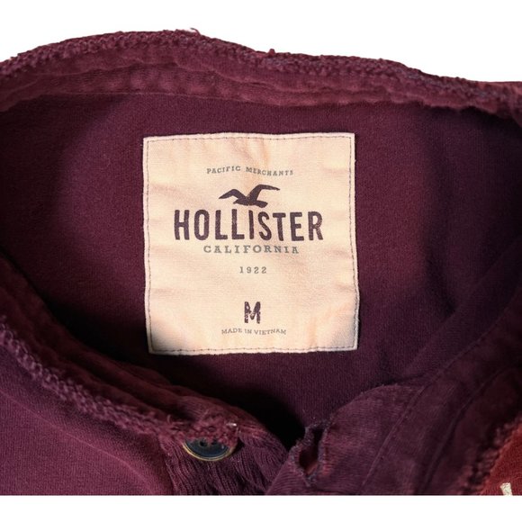 Hollister Shirt Women's Long Sleeve Quarter Button Up Embroidered Pullover Red M - Picture 2 of 13